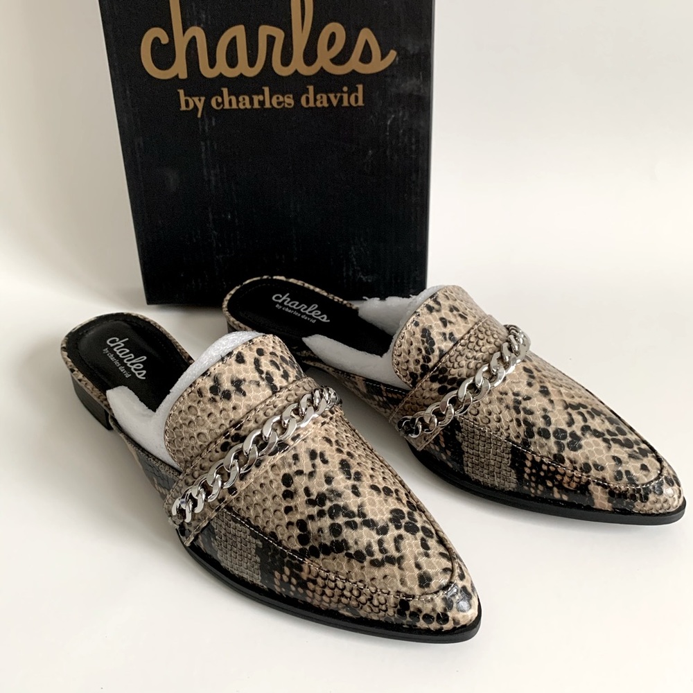 Charles David Emblem Snake embossed Point Toe Mule